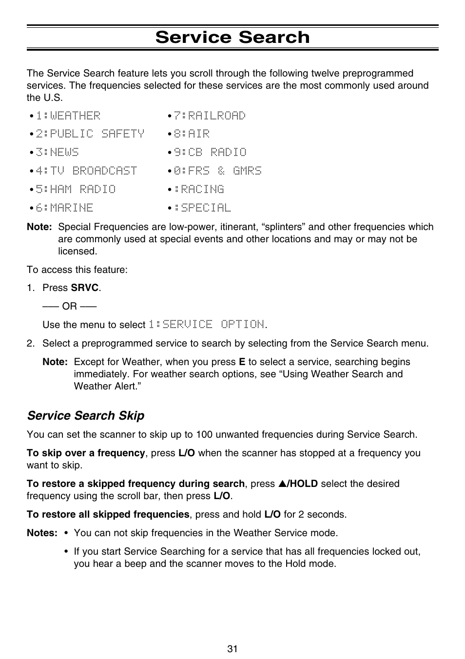 Service search, Service search skip | Motorola BC796D User Manual | Page 37 / 84