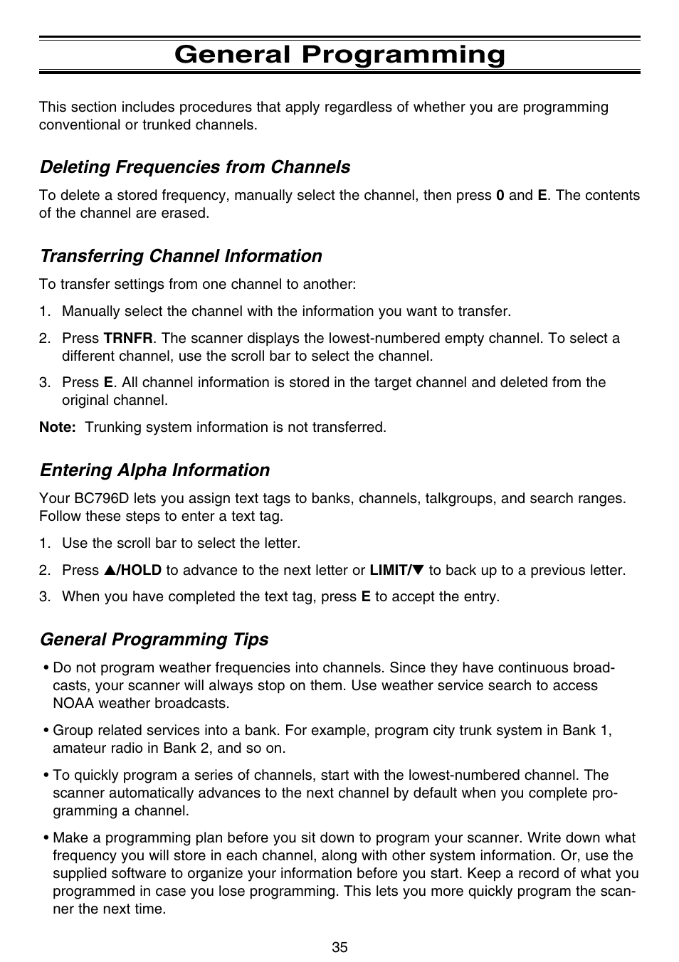 General programming | Motorola BC796D User Manual | Page 41 / 84