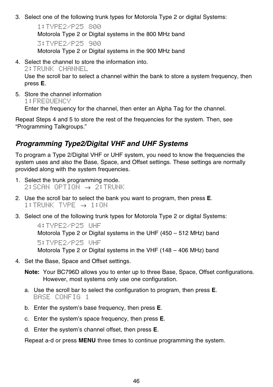 Programming type2/digital vhf and uhf systems | Motorola BC796D User Manual | Page 52 / 84