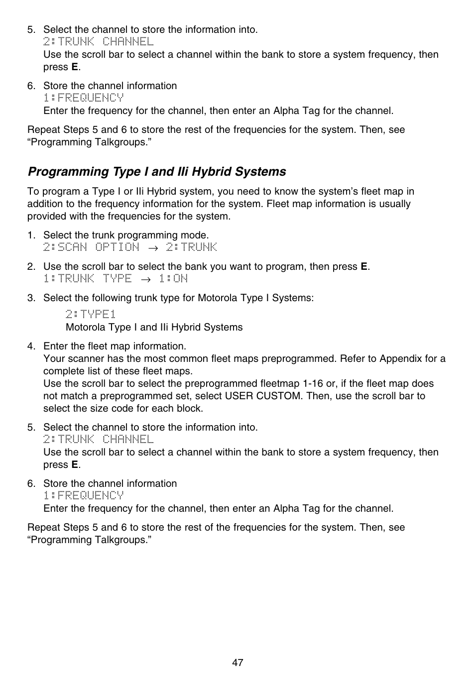 Programming type i and iii hybrid systems | Motorola BC796D User Manual | Page 53 / 84