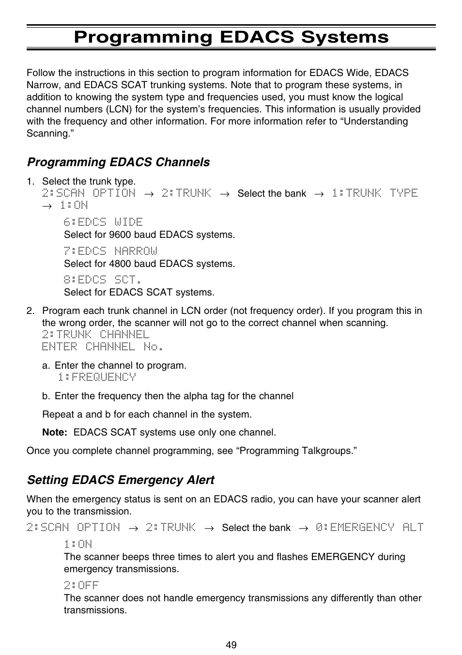 Programming edacs systems | Motorola BC796D User Manual | Page 55 / 84