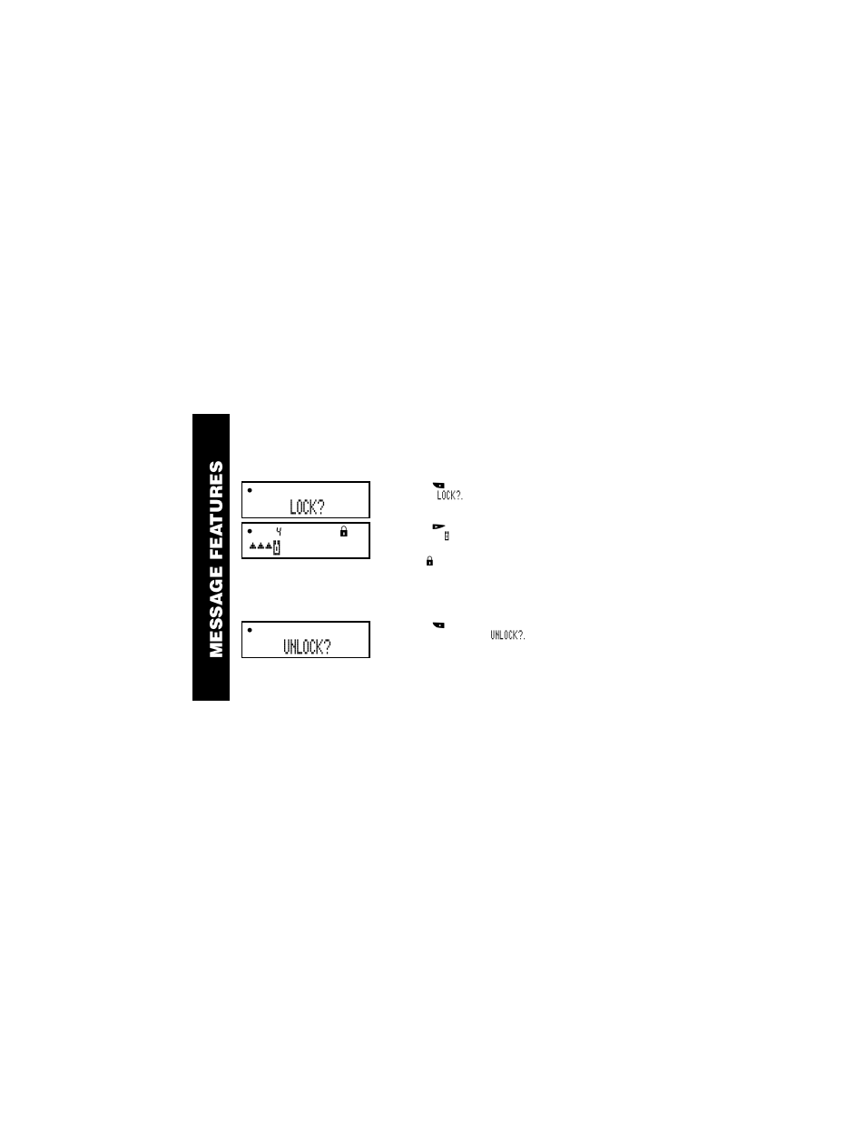 Locking personal messages, Unlocking personal messages, Message fea tures | Lock, Unlock | Motorola WORDline  EN User Manual | Page 16 / 34