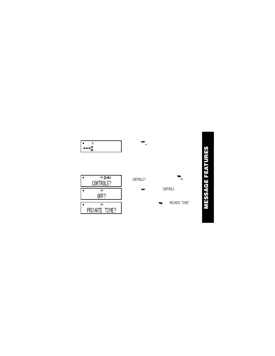 Private time, Message fea tures, Controls | Motorola WORDline  EN User Manual | Page 17 / 34