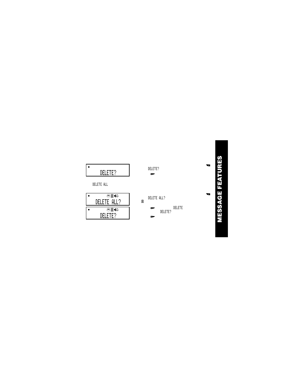 Deleting messages, Message fea tures, Delete | Delete all | Motorola WORDline  EN User Manual | Page 19 / 34