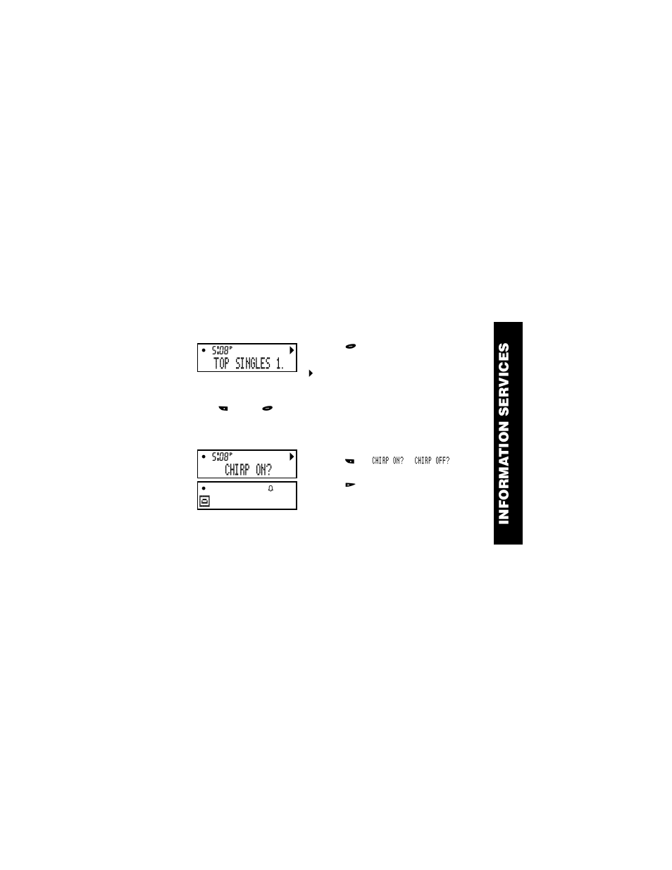 Turning the information service alert on and off, Informa tion ser vices, Top singles 1 | Chirp on | Motorola WORDline  EN User Manual | Page 23 / 34