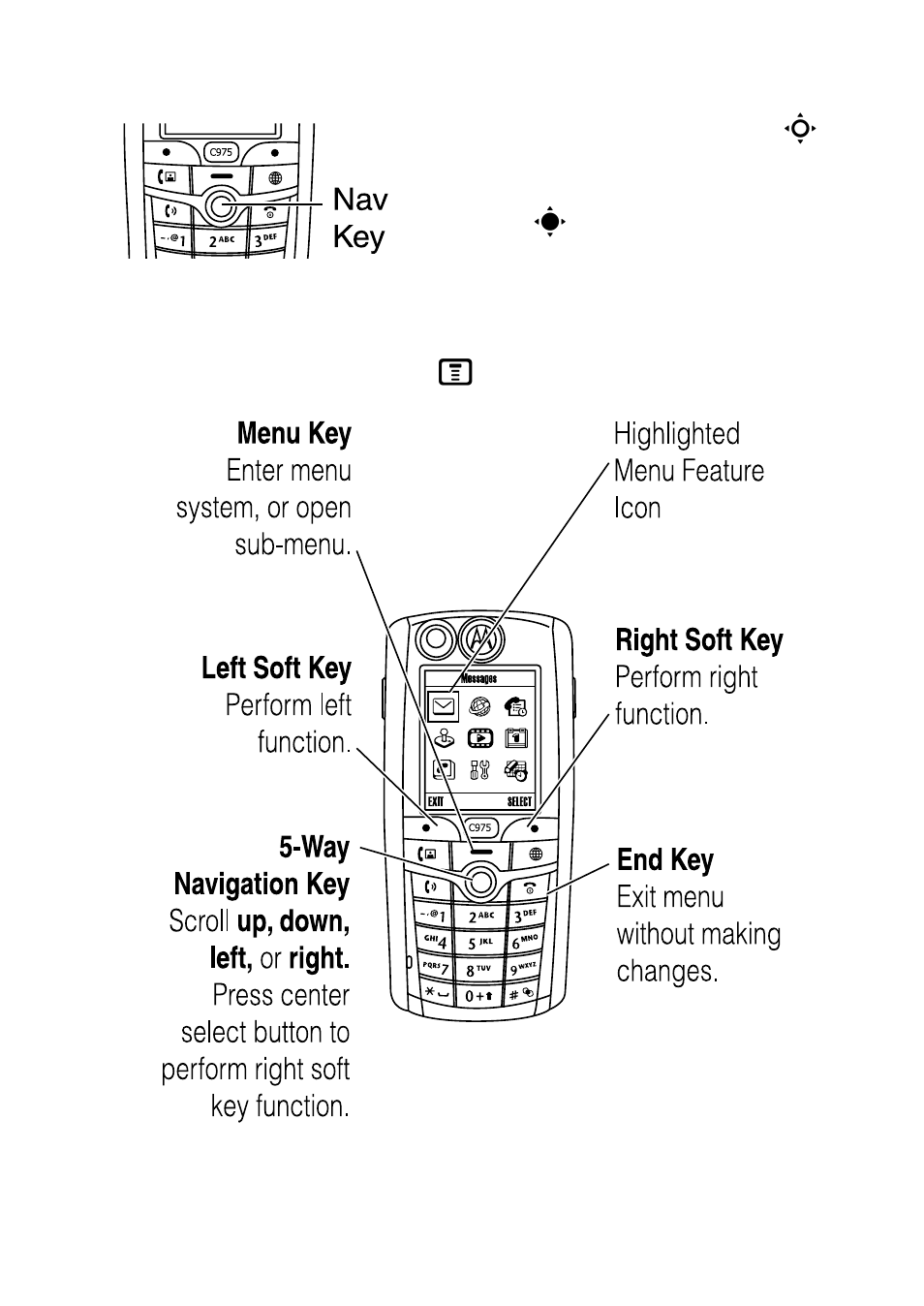 Using the 5-way navigation key, Using menus, Using the 5-way navigation key using menus | Motorola C975 3G User Manual | Page 37 / 95