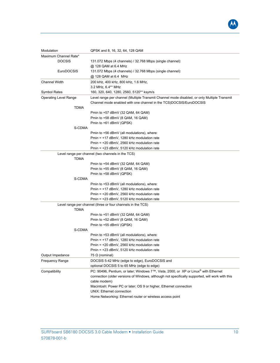 Upstream | Motorola SURFboard SB6180 User Manual | Page 15 / 20