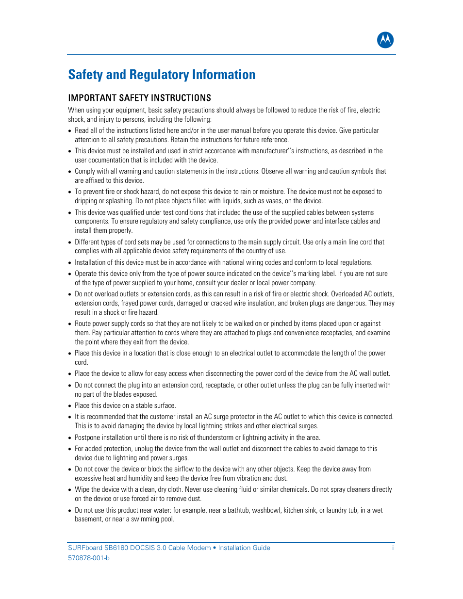Safety and regulatory information | Motorola SURFboard SB6180 User Manual | Page 3 / 20