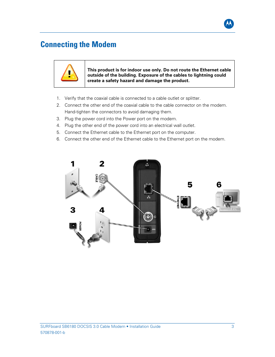 Connecting the modem | Motorola SURFboard SB6180 User Manual | Page 8 / 20