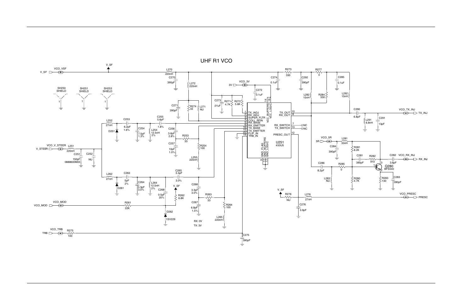 Uhf r1 vco, U251, Q280 | Motorola CP150TM User Manual | Page 191 / 252