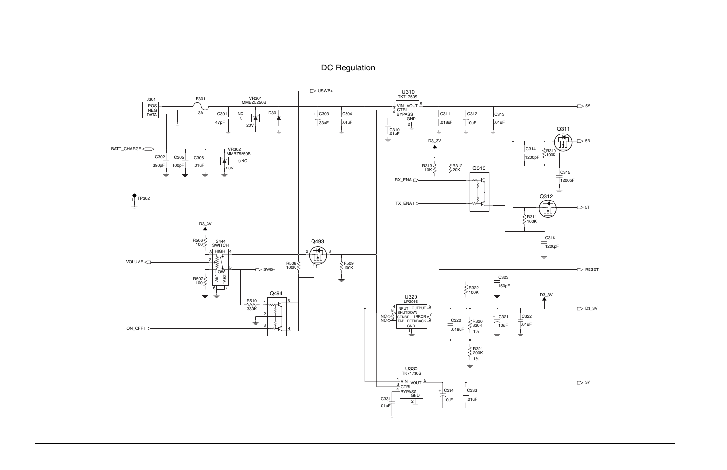 Dc regulation, Q493, Q311 | U330, U310, U320, Q494, Q313, Q312 | Motorola CP150TM User Manual | Page 196 / 252