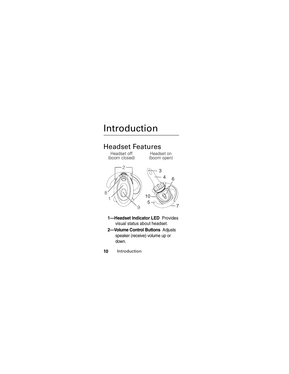 Introduction, Headset features | Motorola HS850 User Manual | Page 12 / 111