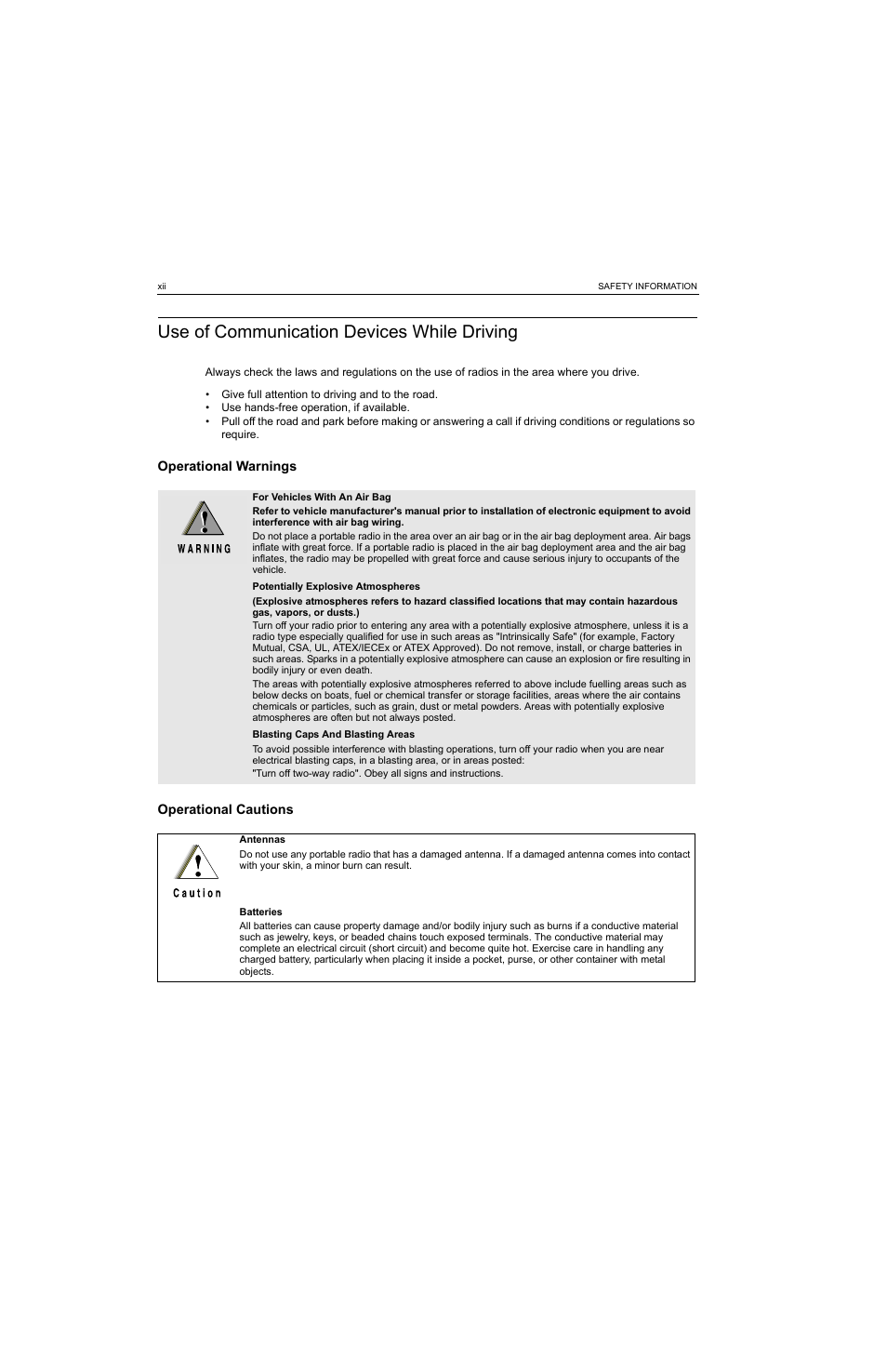 Use of communication devices while driving | Motorola MTP810 EX User Manual | Page 13 / 59