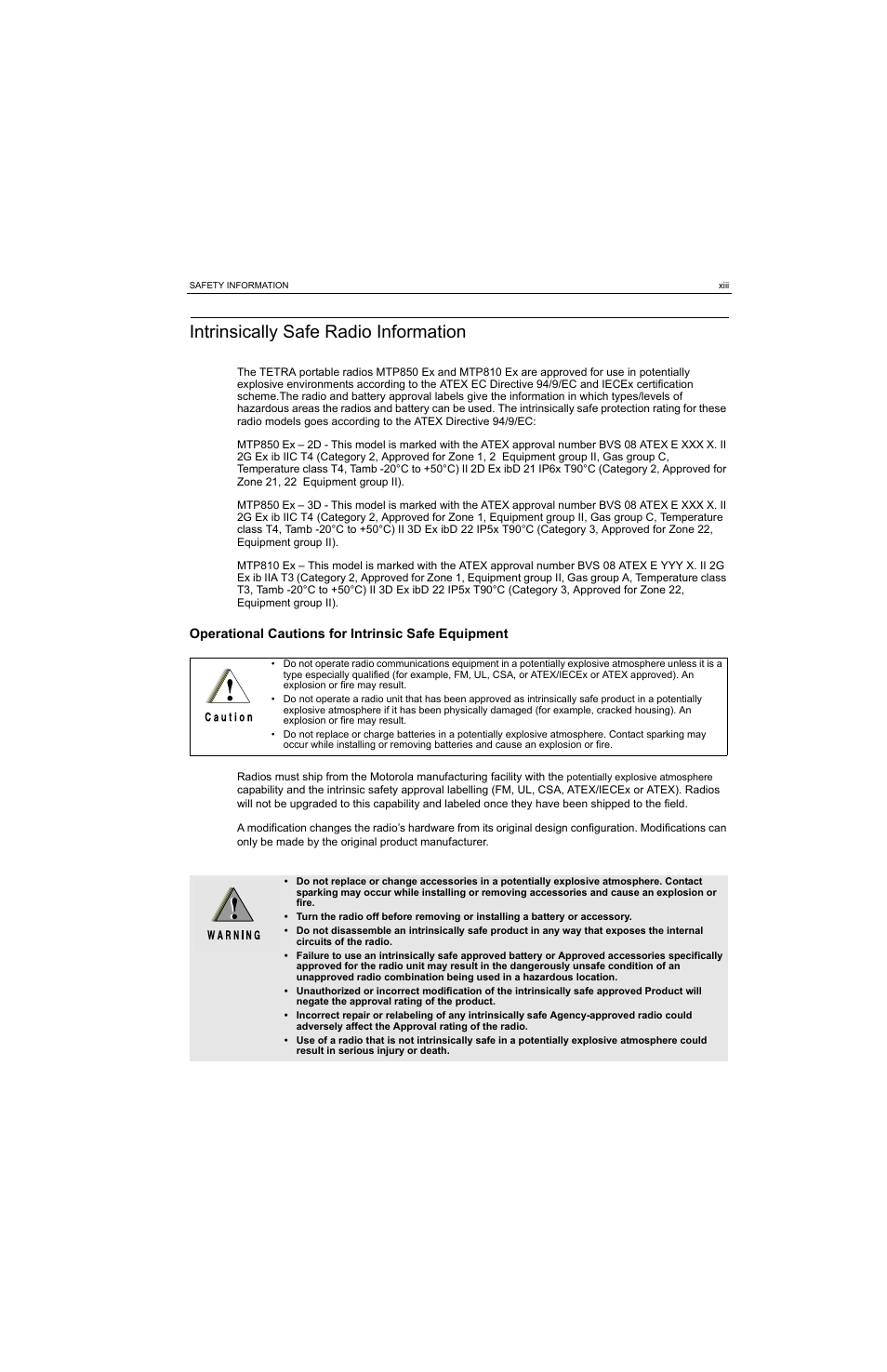 Intrinsically safe radio information | Motorola MTP810 EX User Manual | Page 14 / 59
