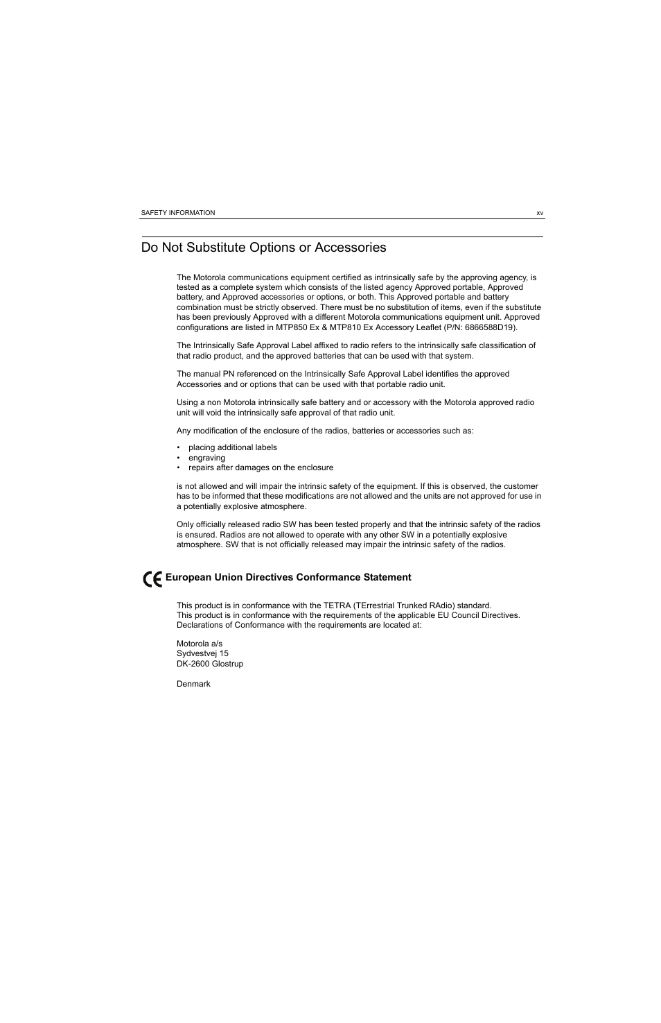 Do not substitute options or accessories | Motorola MTP810 EX User Manual | Page 16 / 59
