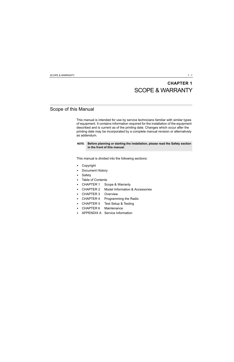Chapter 1, Scope & warranty, Scope of this manual | Chapter 1 scope, Scope of this manual -1 | Motorola MTP810 EX User Manual | Page 20 / 59