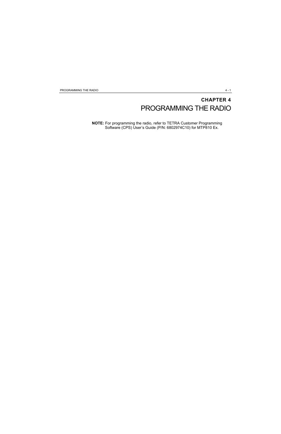 Chapter 4, Programming the radio, Chapter 4 programming | Motorola MTP810 EX User Manual | Page 32 / 59