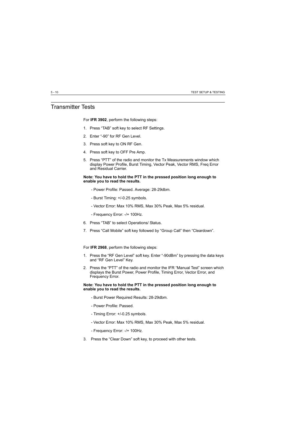 Transmitter tests, Transmitter tests -10 | Motorola MTP810 EX User Manual | Page 43 / 59