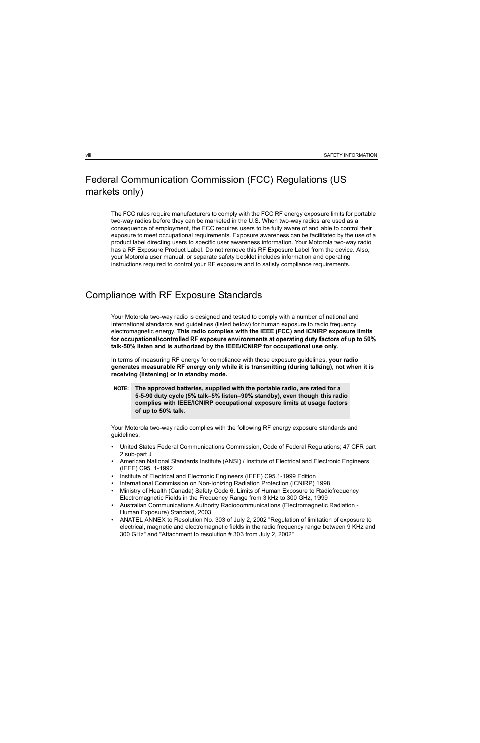 Compliance with rf exposure standards | Motorola MTP810 EX User Manual | Page 9 / 59