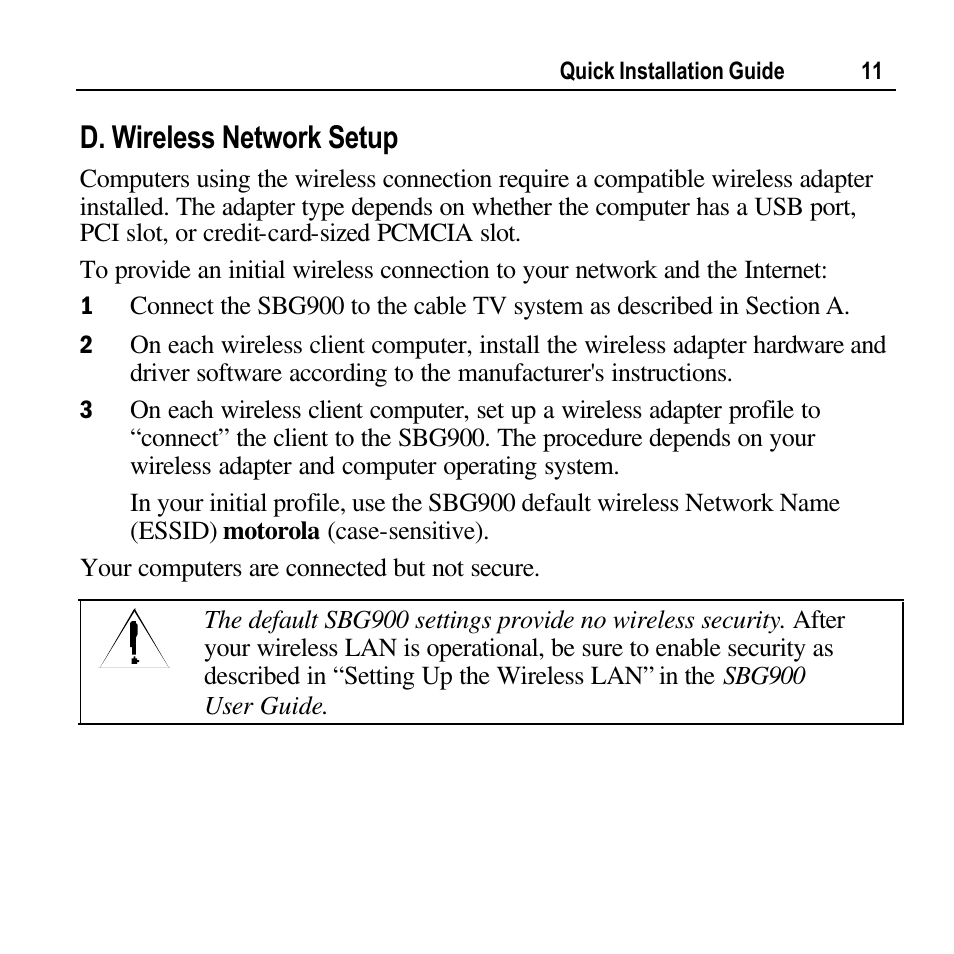 D. wireless network setup | Motorola SURFBOARD SBG900 User Manual | Page 11 / 16