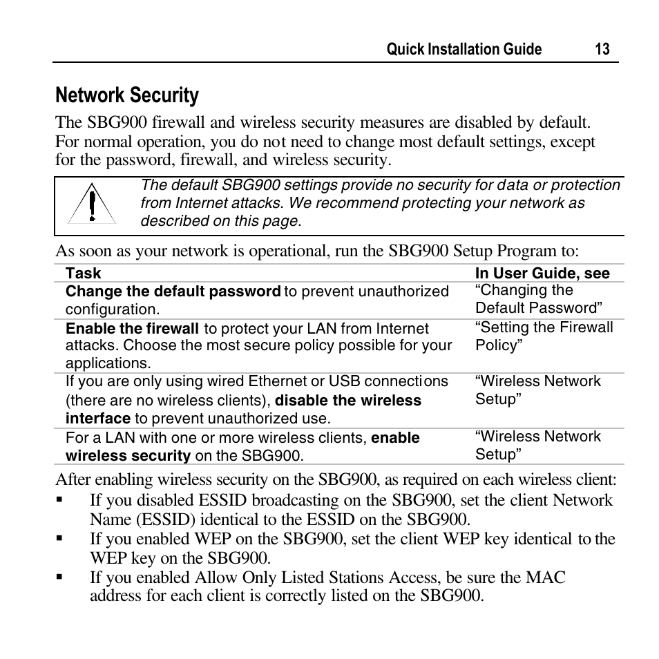 Network security | Motorola SURFBOARD SBG900 User Manual | Page 13 / 16