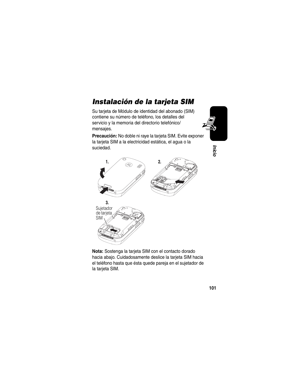 Instalación de la tarjeta sim | Motorola A630 User Manual | Page 103 / 200