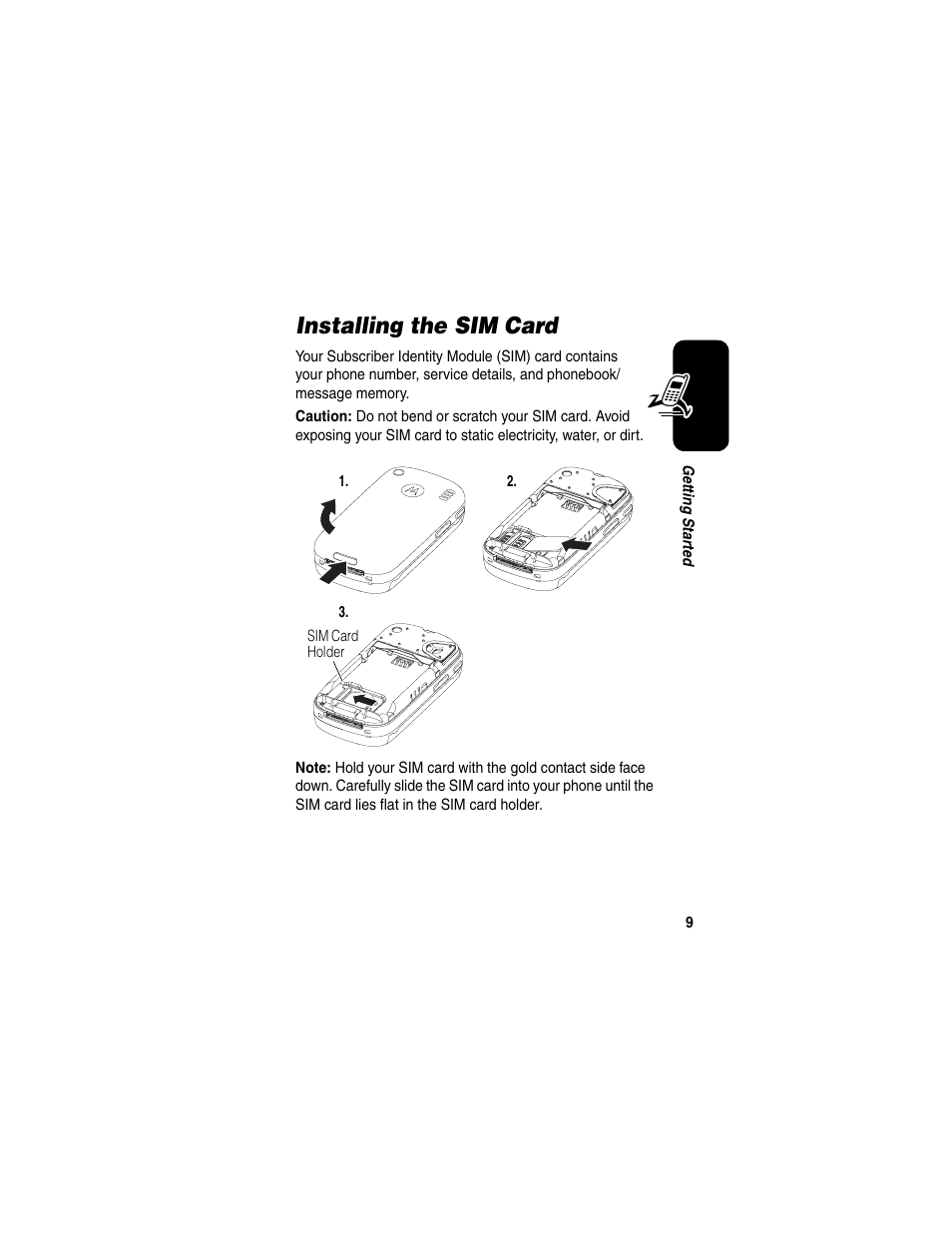 Installing the sim card | Motorola A630 User Manual | Page 11 / 200