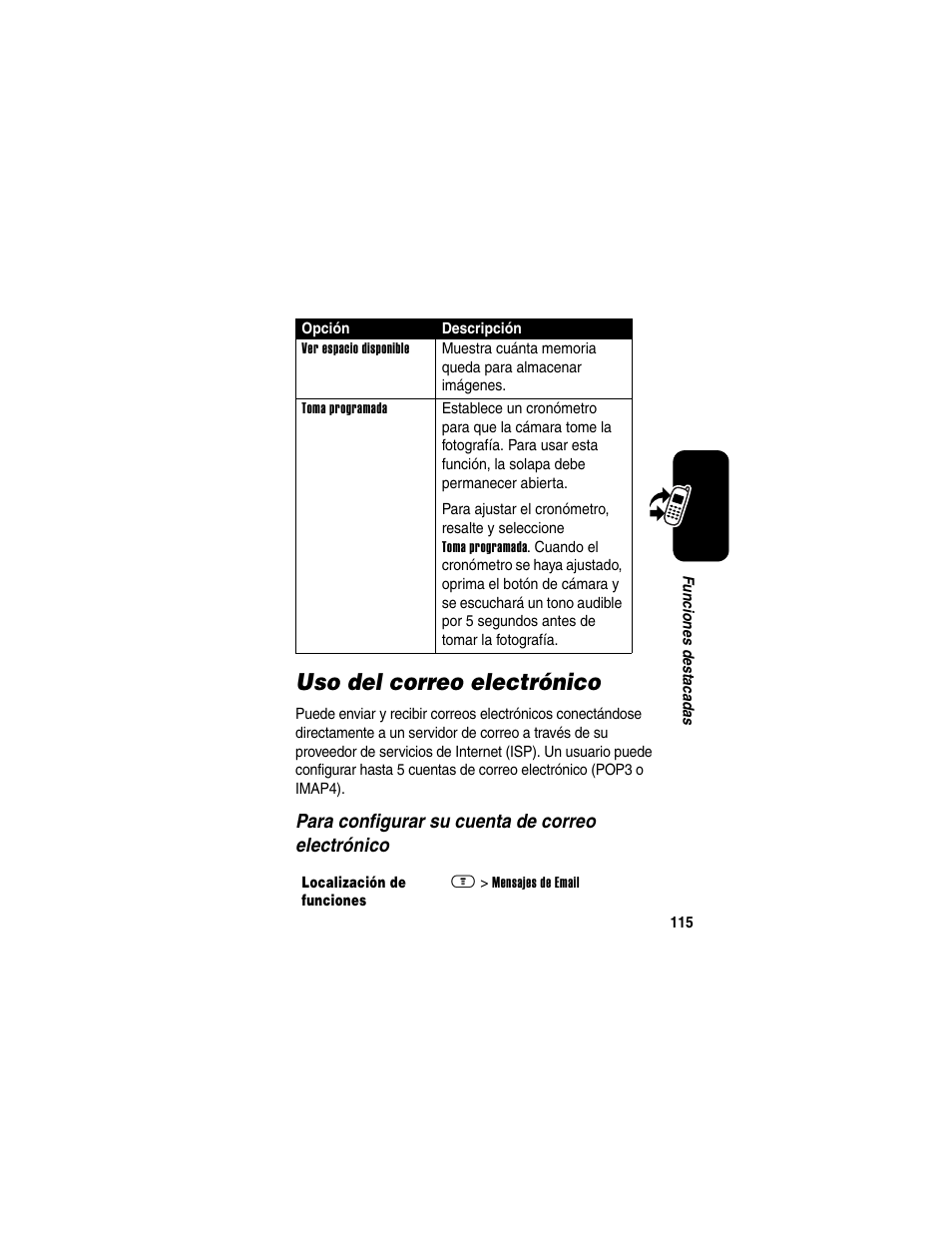 Uso del correo electrónico | Motorola A630 User Manual | Page 117 / 200