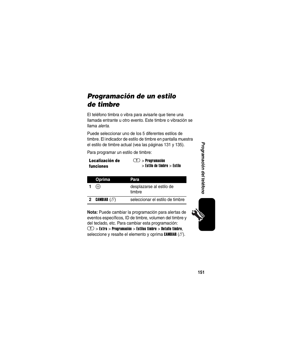 Programación de un estilo de timbre | Motorola A630 User Manual | Page 153 / 200