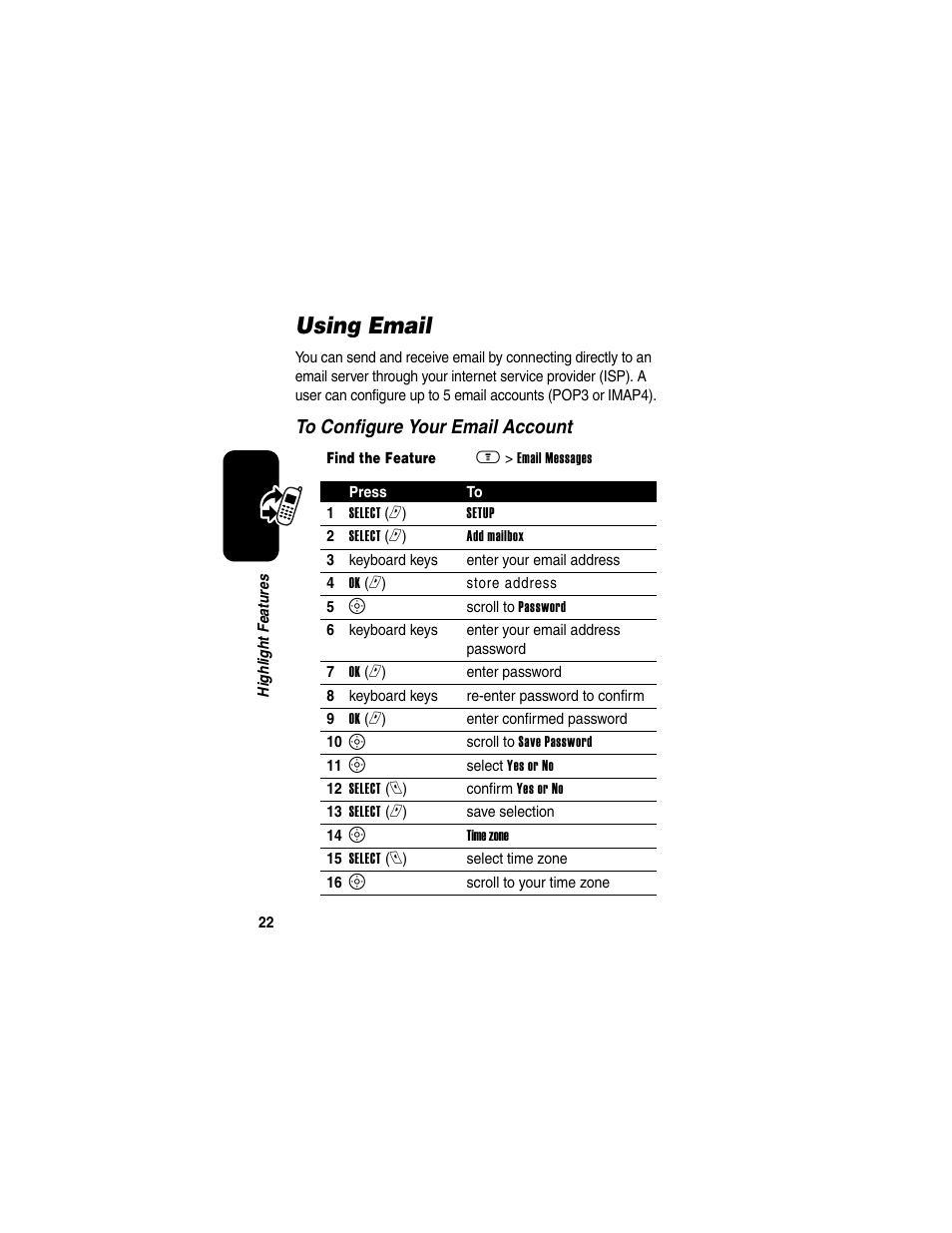 Using email | Motorola A630 User Manual | Page 24 / 200