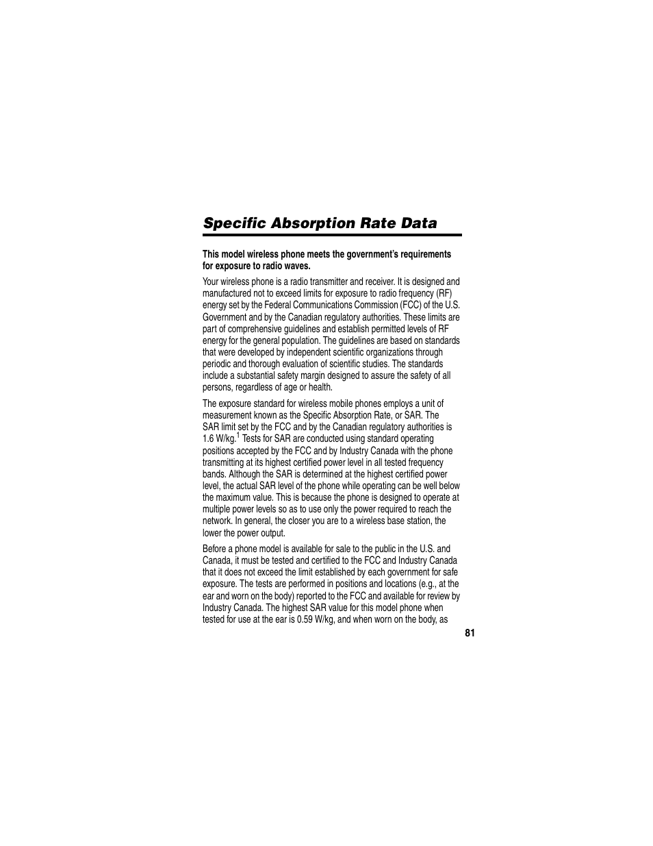 Specific absorption rate data | Motorola A630 User Manual | Page 83 / 200