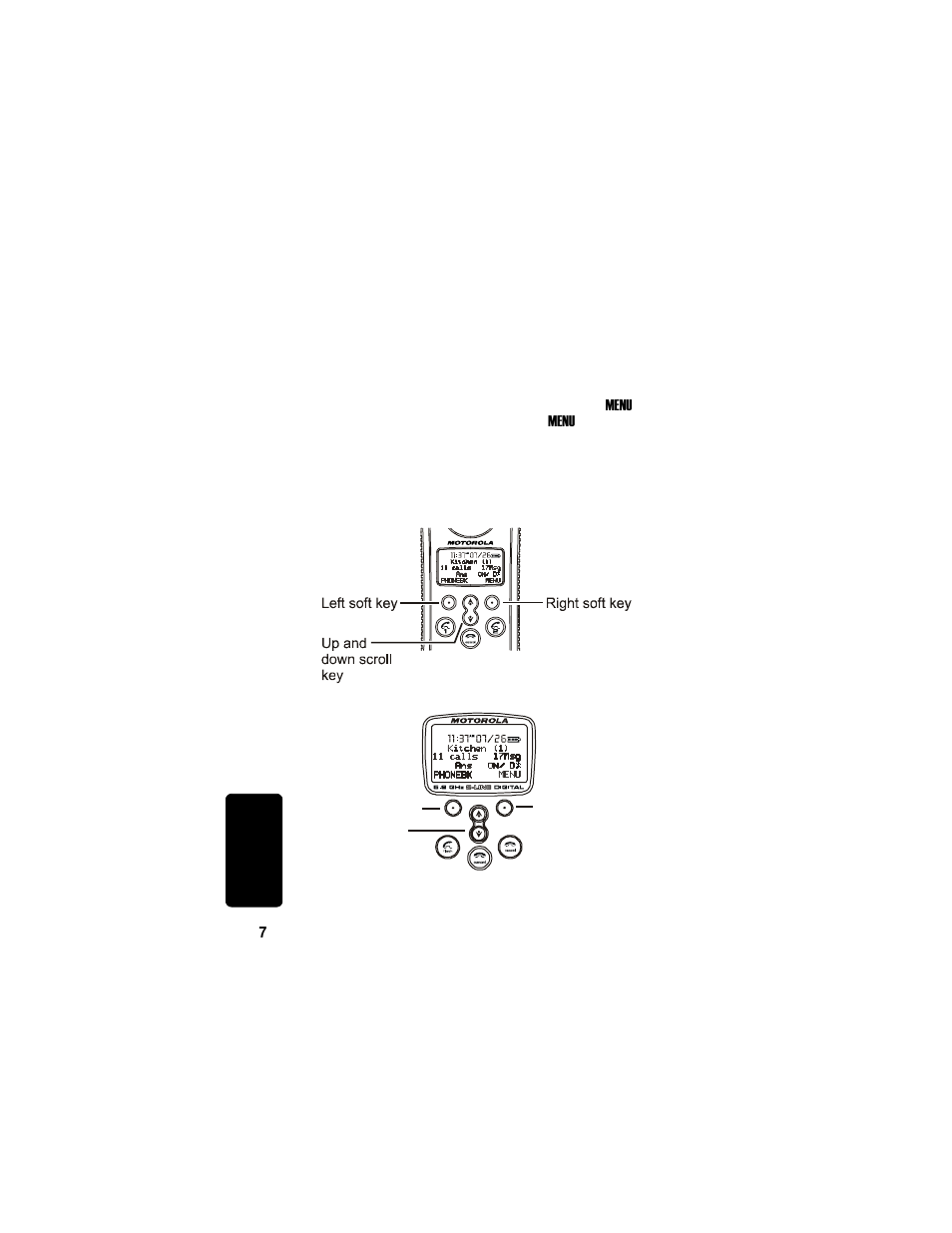 Using the soft keys, Using the navigation key | Motorola TM MD7080 User Manual | Page 23 / 68