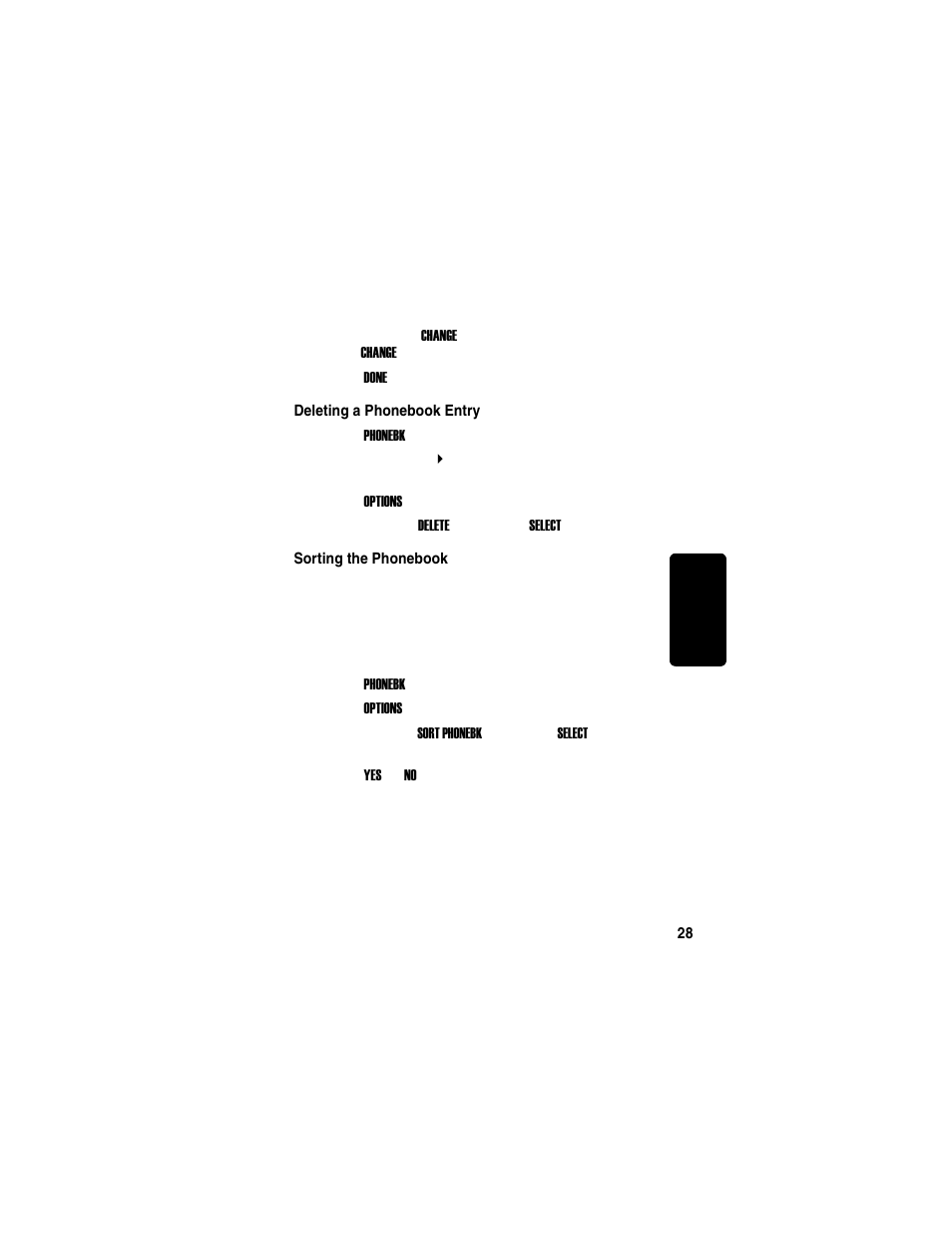 Deleting a phonebook entry, Sorting the phonebook, Min a r y | Motorola TM MD7080 User Manual | Page 44 / 68