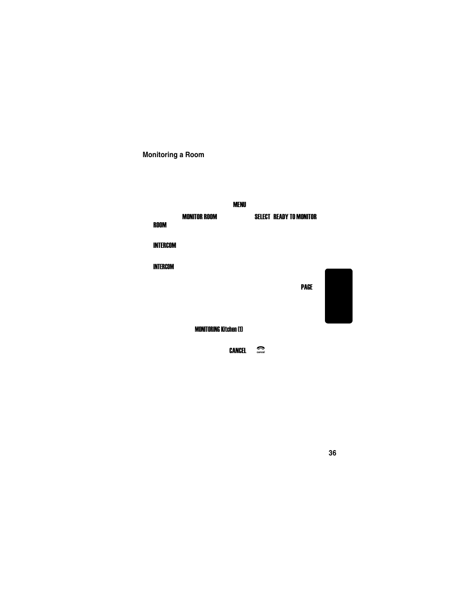 Monitoring a room, Min a r y | Motorola TM MD7080 User Manual | Page 52 / 68