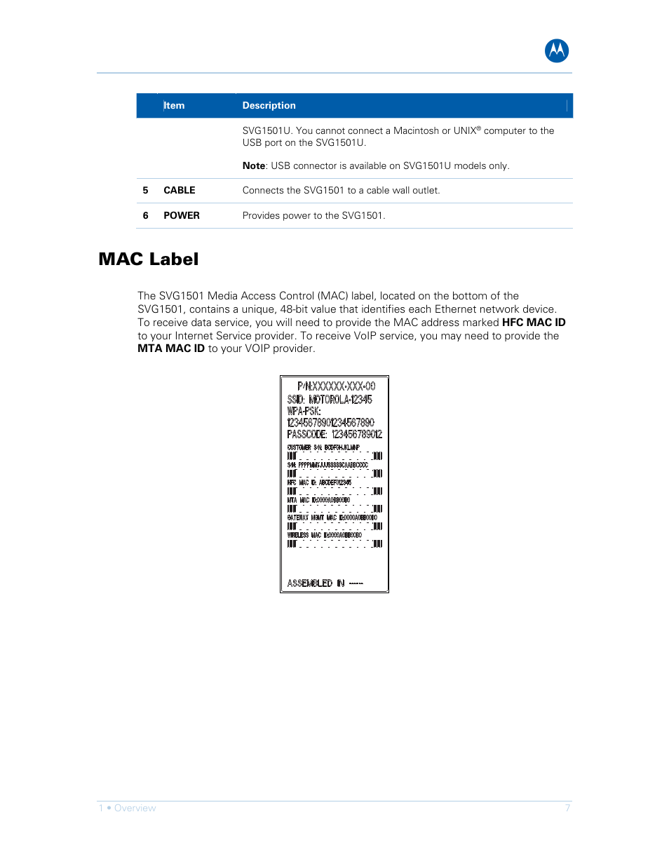 Mac label | Motorola SURFboard SVG1501E User Manual | Page 17 / 83