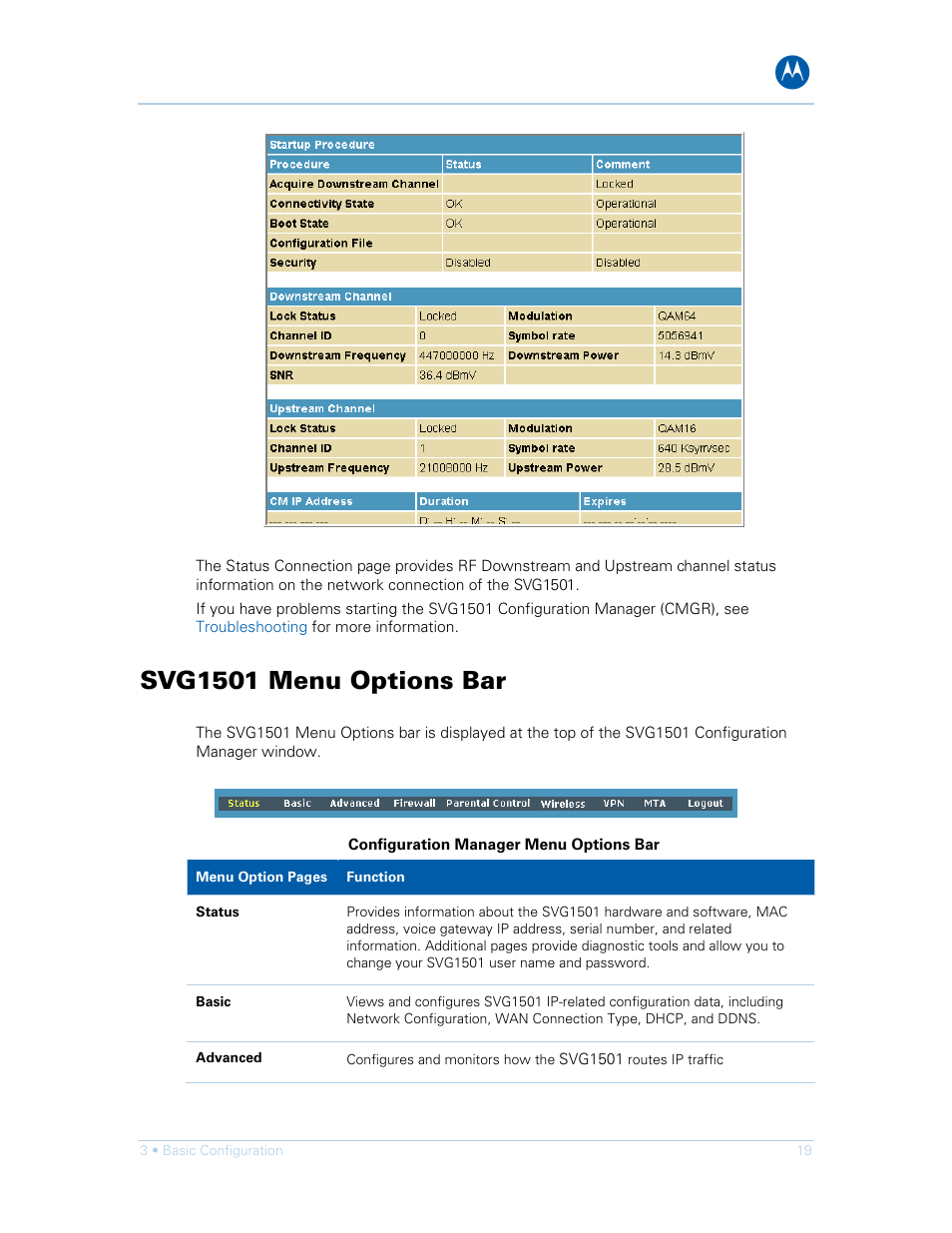 Svg1501 menu options bar | Motorola SURFboard SVG1501E User Manual | Page 29 / 83