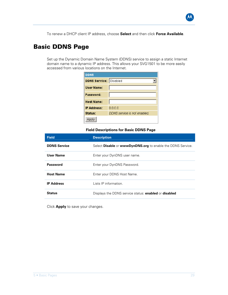 Basic ddns page | Motorola SURFboard SVG1501E User Manual | Page 39 / 83