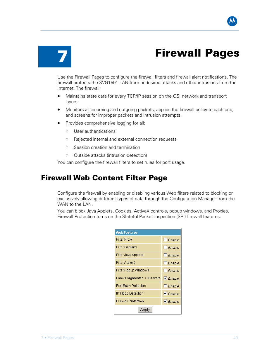 Can. see, For more infor, Firewall pages | Firewall web content filter page | Motorola SURFboard SVG1501E User Manual | Page 50 / 83