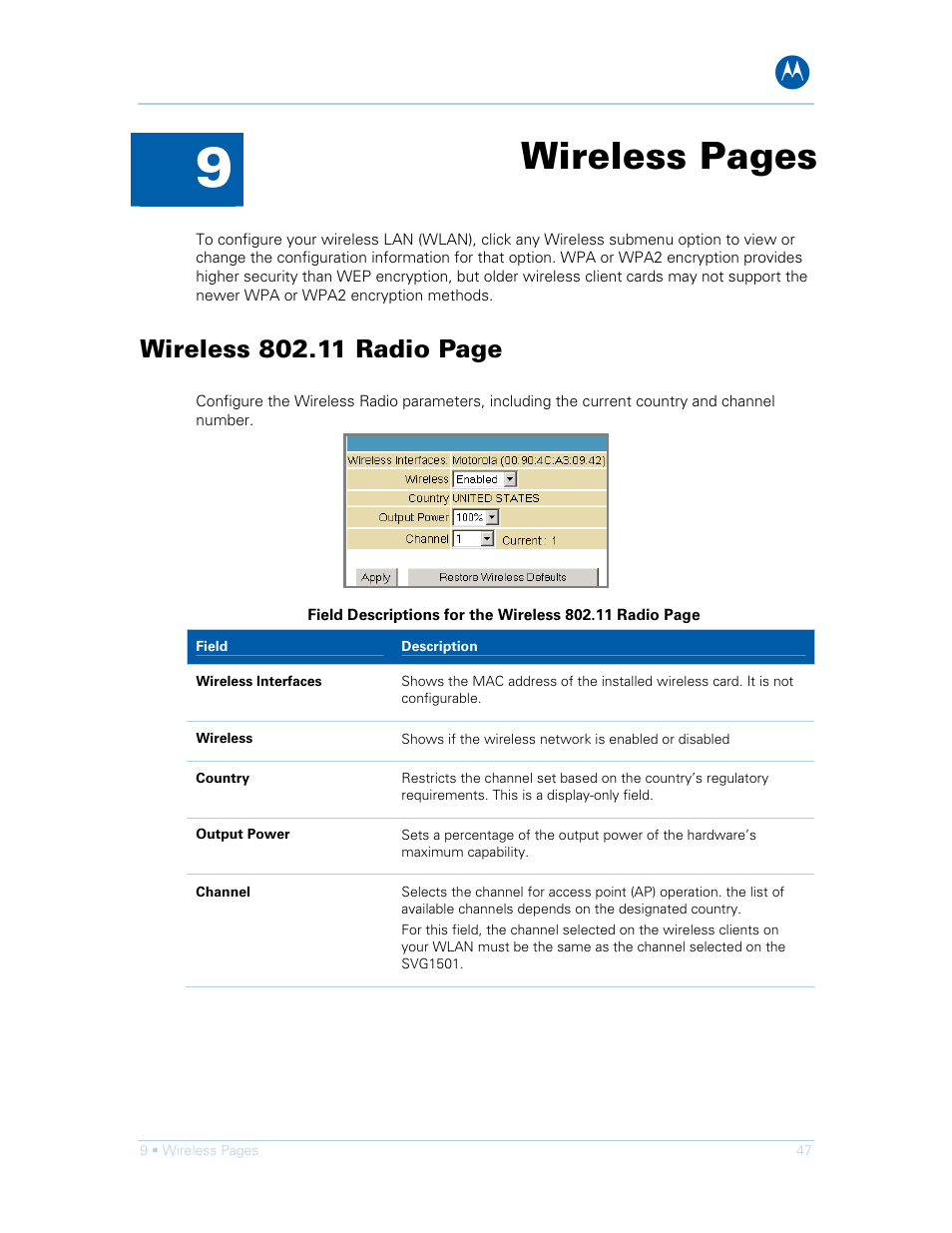Wireless pages | Motorola SURFboard SVG1501E User Manual | Page 57 / 83