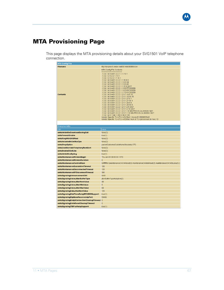 Mta provisioning page | Motorola SURFboard SVG1501E User Manual | Page 77 / 83