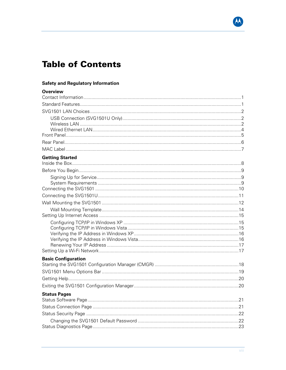 Motorola SURFboard SVG1501E User Manual | Page 8 / 83
