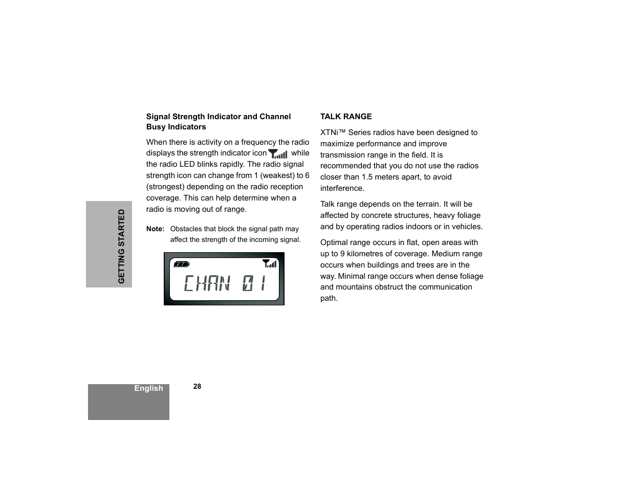 Talk range | Motorola XTNID User Manual | Page 30 / 69