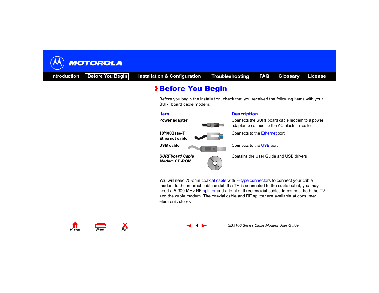 Before you begin | Motorola SB5100 User Manual | Page 10 / 74