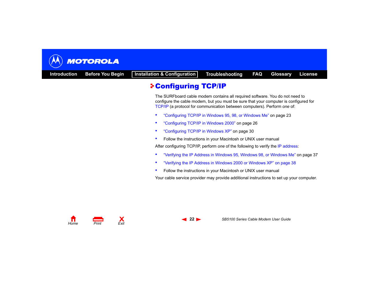 Configuring tcp/ip | Motorola SB5100 User Manual | Page 28 / 74