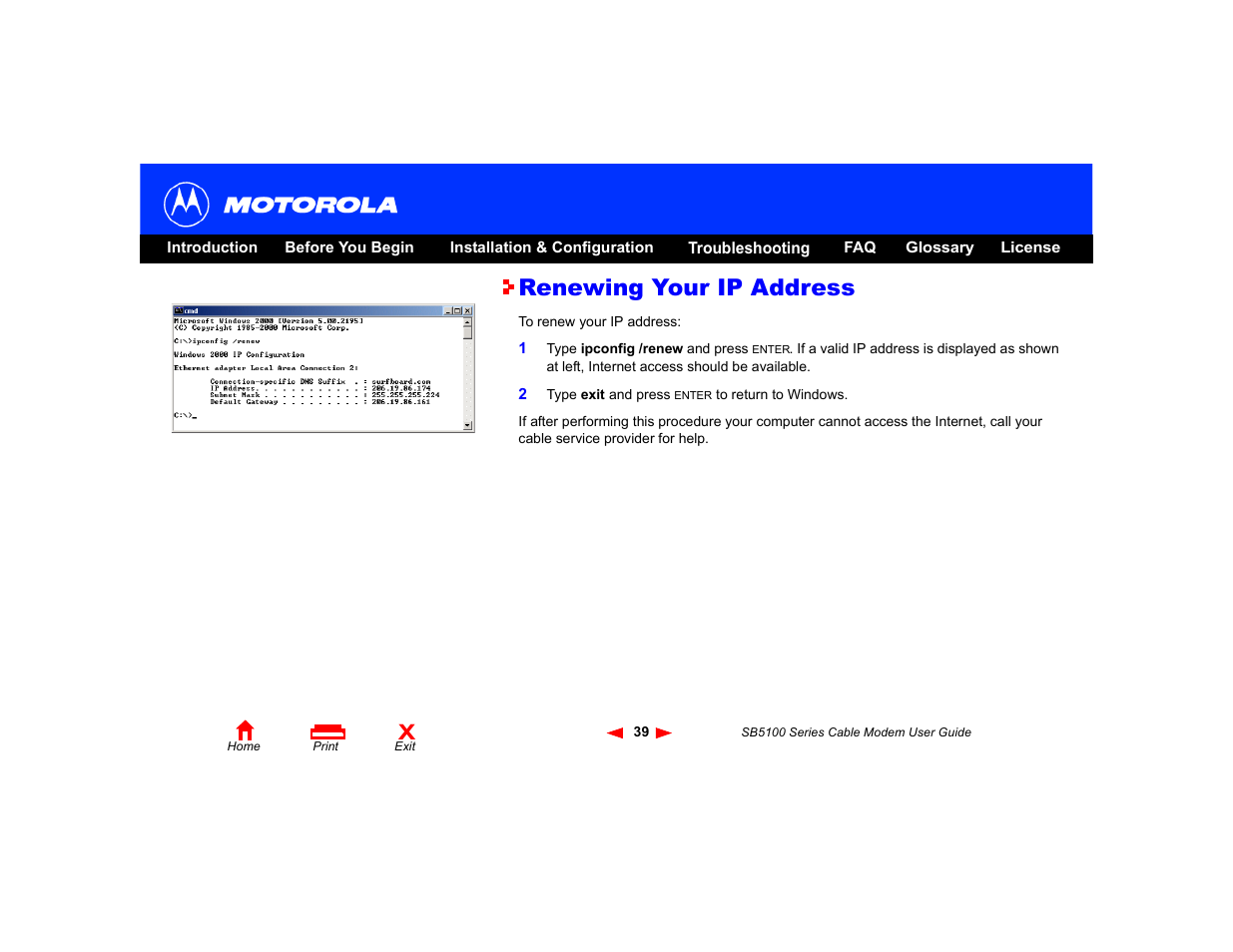 Renewing your ip address | Motorola SB5100 User Manual | Page 45 / 74
