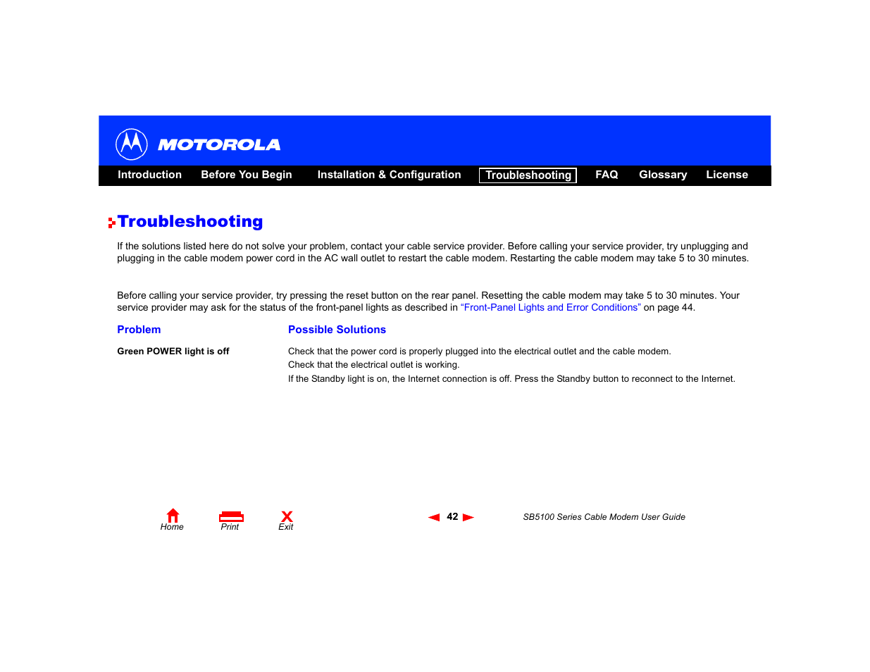 Troubleshooting | Motorola SB5100 User Manual | Page 48 / 74