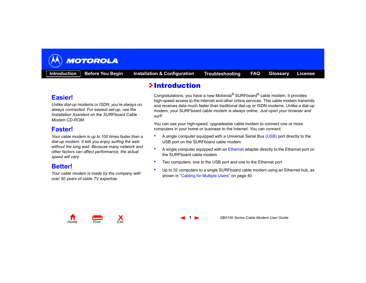 Introduction, Easier, Faster | Better | Motorola SB5100 User Manual | Page 7 / 74