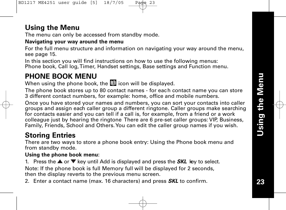 Usi n g th e m en u | Motorola ME4251 User Manual | Page 24 / 69