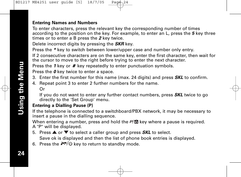 Usi n g th e m en u | Motorola ME4251 User Manual | Page 25 / 69