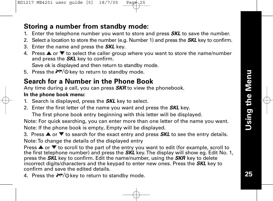 Usi n g th e m en u | Motorola ME4251 User Manual | Page 26 / 69